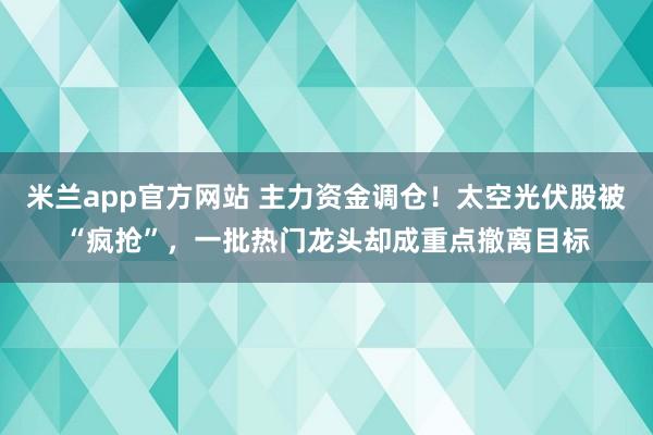 米兰app官方网站 主力资金调仓！太空光伏股被“疯抢”，一批热门龙头却成重点撤离目标