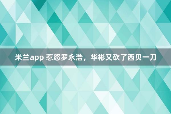 米兰app 惹怒罗永浩，华彬又砍了西贝一刀