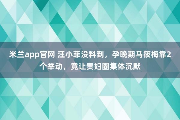 米兰app官网 汪小菲没料到,孕晚期马筱梅靠2个举动,竟让贵妇圈集体沉默