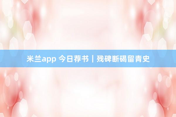 米兰app 今日荐书｜残碑断碣留青史