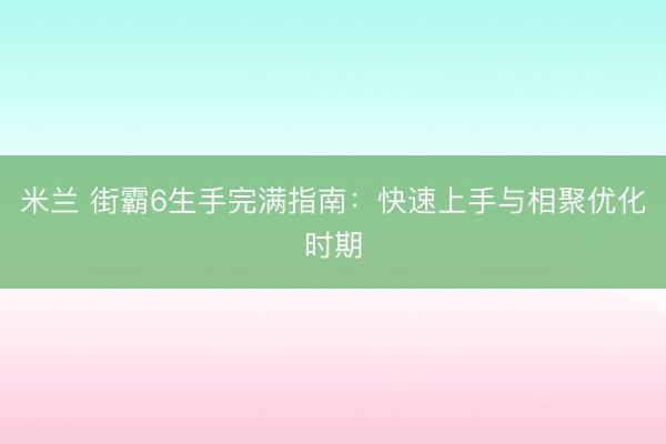 米兰 街霸6生手完满指南：快速上手与相聚优化时期